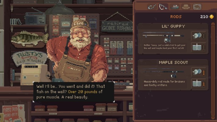 A shopkeeper in a bait shop in the game Cast n Chill