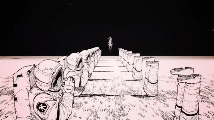 Chainsaw Man panel of astronauts praying.