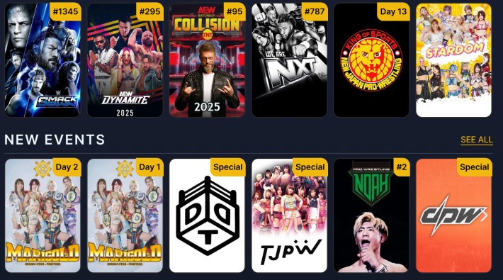 Dropkickd recent and upcoming events landing page. 