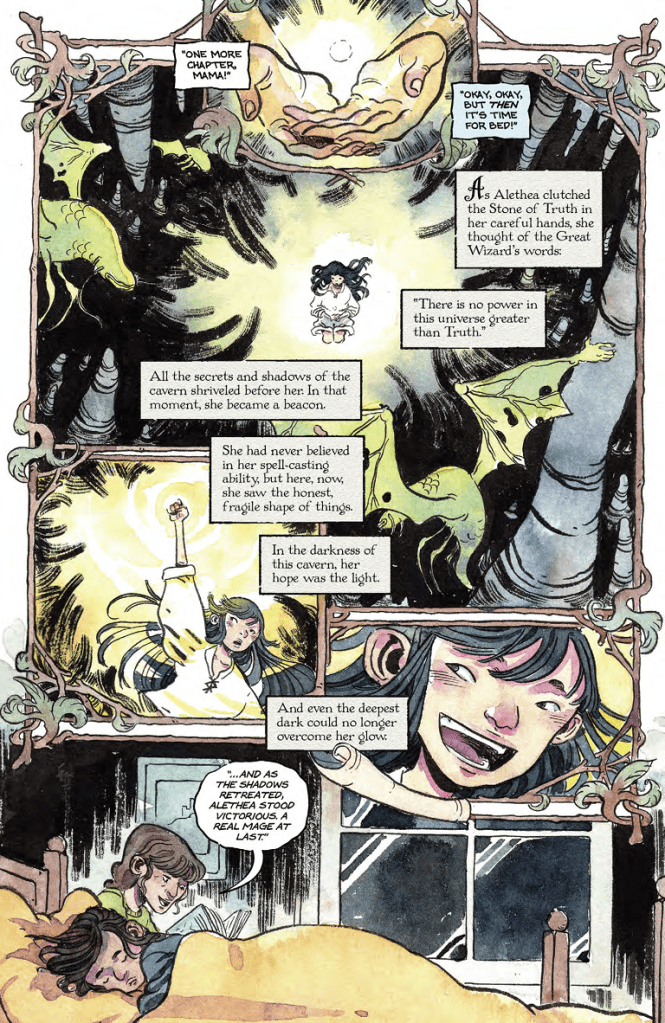 The Author Immortal page of a parent reading a bedtime story to her child. 