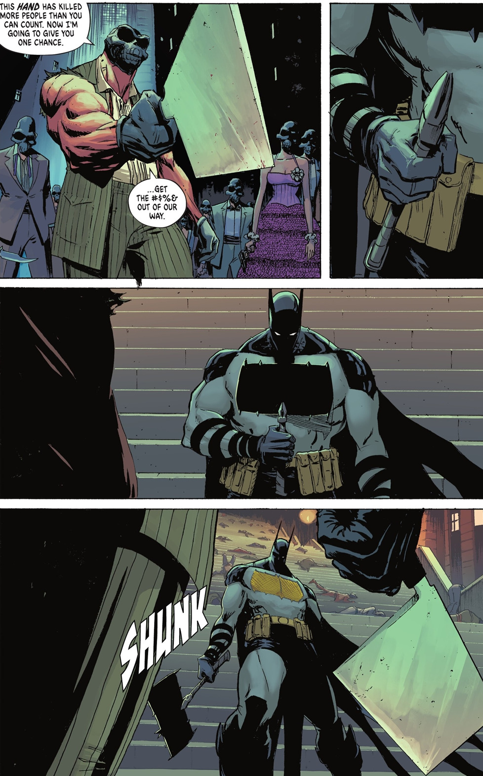 Batman removing his logo and modifying it as an axe.