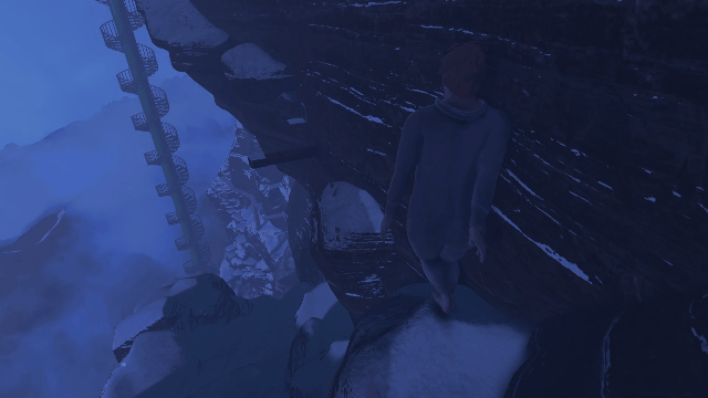 A GIF of Nathan scurry stepping across the cliff in a way that is very hard to land.