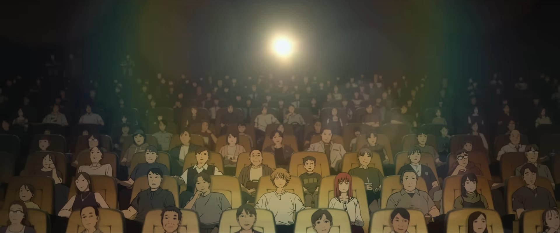 Chainsaw Man – The Movie: Reze Arc stll of Makima and Denji in a packed movie theater. 