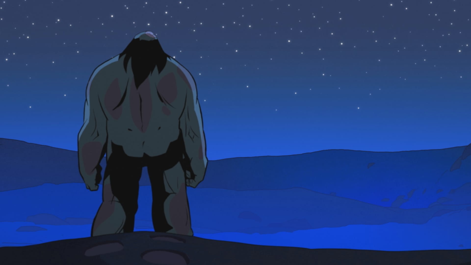 Primal still of a naked zombie Spear staring at the horizon.