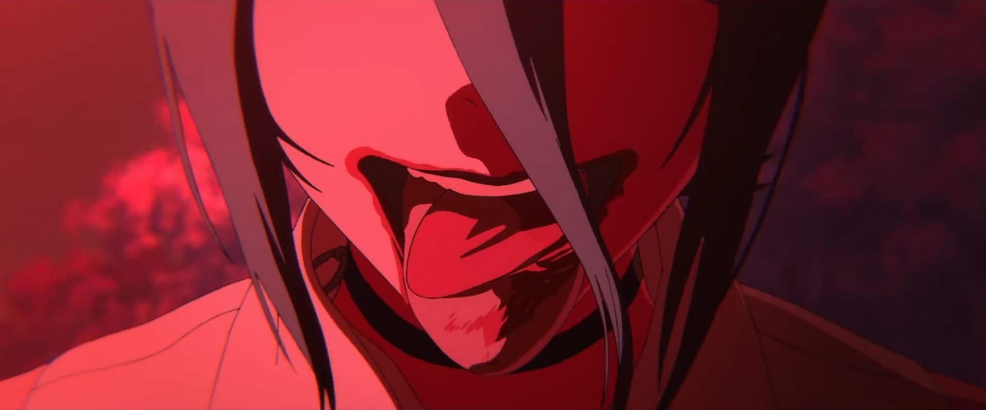 Chainsaw Man – The Movie: Reze Arc still of Reze revealing Denji’s bloody tongue in her mouth.