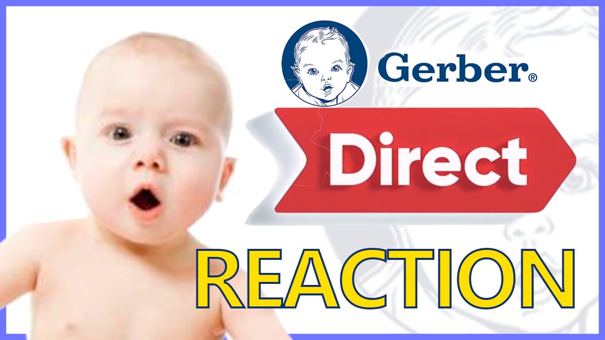 An excited baby and it says Gerber Direct Reaction but the direct is the Nintendo Direct arrow.