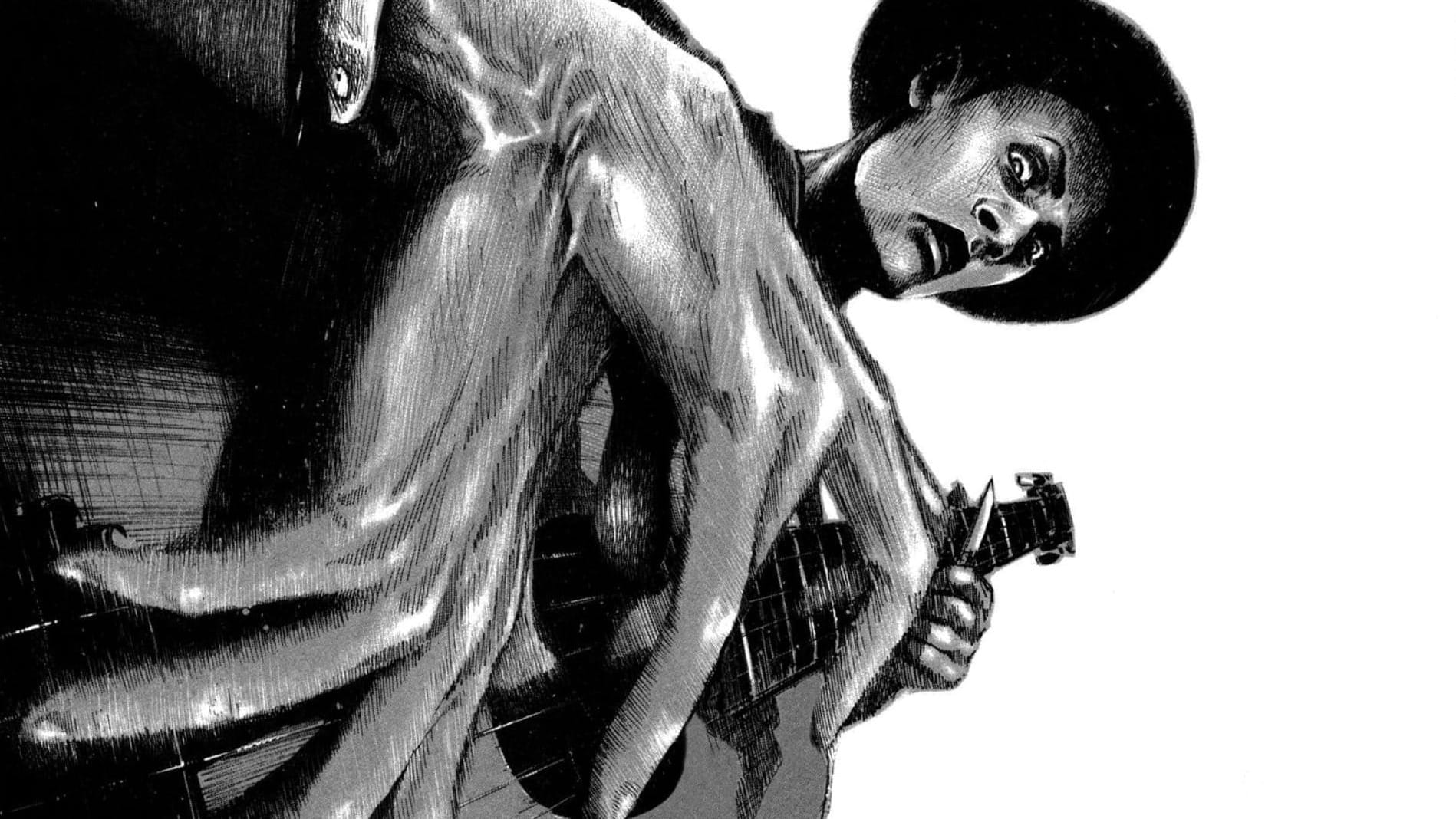 Robert Johnson noticing he's got an extra pair of hands while playing the guitar.