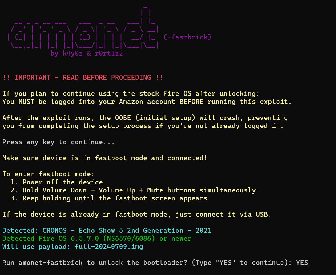 The screen for the bootloader, Amonet-Fastbrick, by K4y0z and R0rt1z2