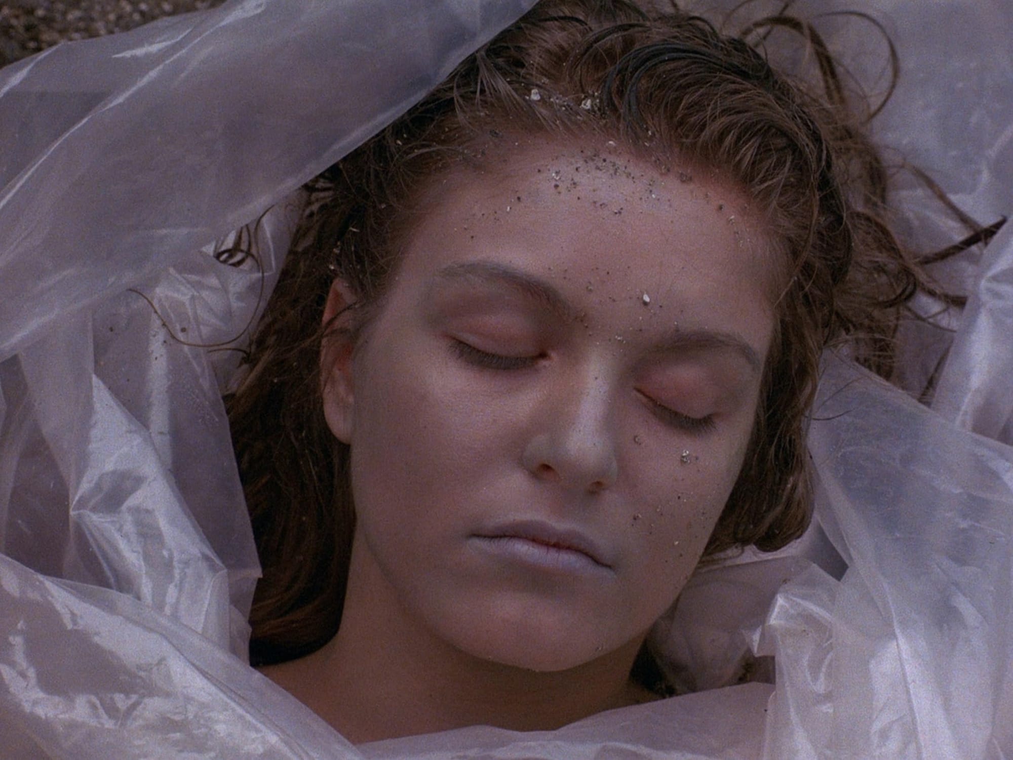 Laura Palmer, dead, wrapped in plastic