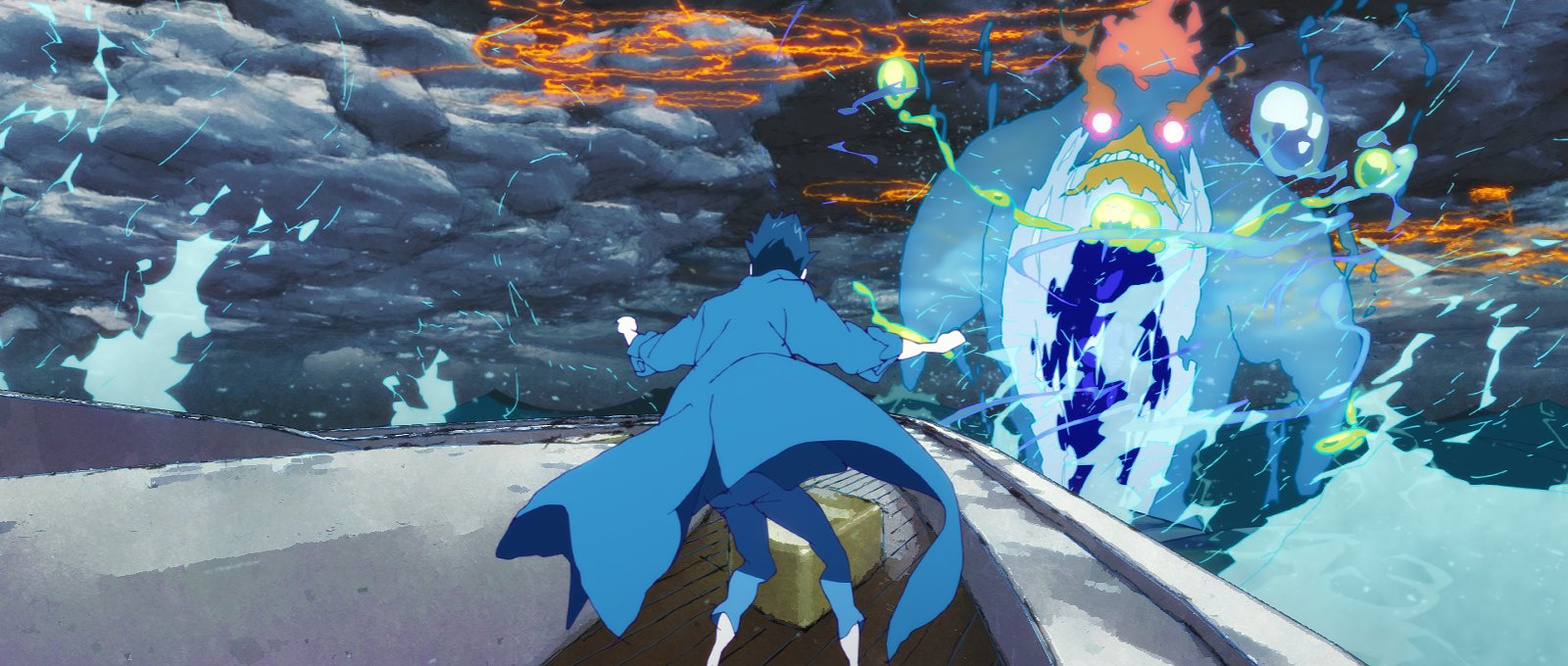 ChaO still of Stephan witnessing the mermaid king conjure a giant sea monster.